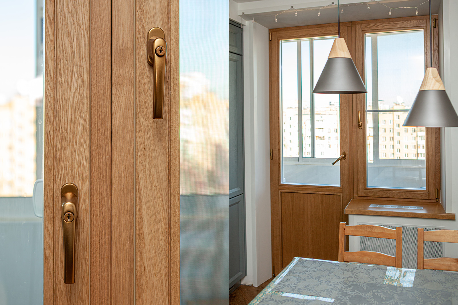 Установка окон и балконного блока из цельноламельного дуба